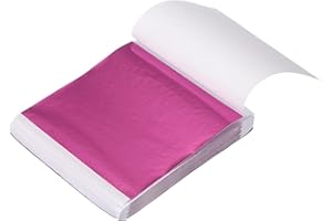 sourcing map 200 Sheet Gold Leaf Sheets, 3.3"x3.7" Imitation Gold Foil Sheets Variegated Booklet Paper for Crafts, Picture Frames, Nails and DIY Arts Decoration,Magenta