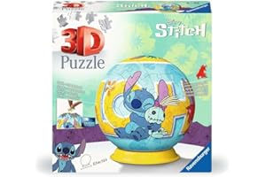Ravensburger - Puzzle 3D Ball - Stitch - A partir de 6 Ans - 72 pièces numérotées à Assembler sans Colle - Support Inclus - Diamètre : 13 cm - 11596