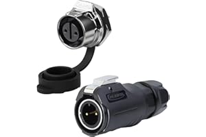 CNLINKO LP-12 Connecteur Circulaire 2 broches IP68 Étanche - Pour Équipements Extérieurs, Solaire et Machines Industrielles - Connexion Fileté Monoport DC 12V Renforcé Métal (Set 2-Broches)