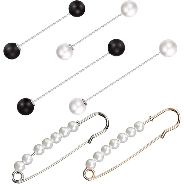 6 Clip Per Abiti Donna Con Strass Di Perle – Spille Di Sicurezza Decorative In Oro, Argento, Nero E Bianco – Multimisura - 3