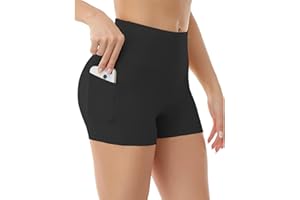 InfiniZer Women's High Waisted Hot Pants with Pockets, Stretchy Mini Shorts for Yoga Gym Cycling Sports Running Workout