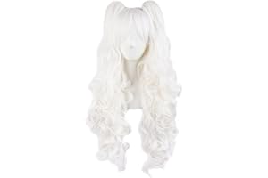 MapofBeauty Lolita lange lockige geheftet auf Pferdeschwanz Cosplay Perücke (Wei)