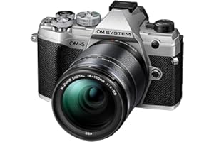 OM SYSTEM OM-5 Aparat systemu Mikro Cztery Trzecie z obiektywem M.Zuiko Digital 14-150mm F4-5.6 II, matryca Live MOS 20 MP, ulepszona 5-osiowa stabilizacja obrazu, IP53, srebrny/czarny
