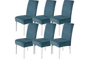 CYCMACO Velluto Coprisedie Con Schienale 6 Pezzi, Coprisedia Cucina Elasticizzato, Universale Copri Sedie Soggiorno, Fodera Sedia Con Schienale Alto, Chair Cover, Blu Pavone