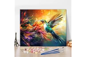 TISHIRON DIY Malen nach Zahlen Kolibri im Flug Malen nach Zahlen für Erwachsene mit Pinseln Farbe Tier Acrylmalerei nach Zahlen Kits auf Leinwand Kunsthandwerk 40x50 cm(Rahmenlos)