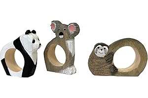 your castle Anelli portatovaglioli, intagliati a mano, design animale, koala, panda bradio, set da 3 pezzi, in legno, dipinti a mano, versatili, con base stabile, 8 x 6 x 2 cm