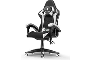 bigzzia Silla Gaming,Silla Ergonómica Gaming,Altura Regulable Silla con Apoyo Lumbar y Reposacabezas, Respaldo Inclinable hasta 155° (NingúN RGB, Blanco)