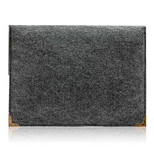 Lavievert Filz & Leder Hülle Sleeve Tasche, Schutzhülle Tasche für Macbook Air/Pro /Pro Retina mit dem Magnetverschluss und edle Metall-Elemente (Grau) - 3