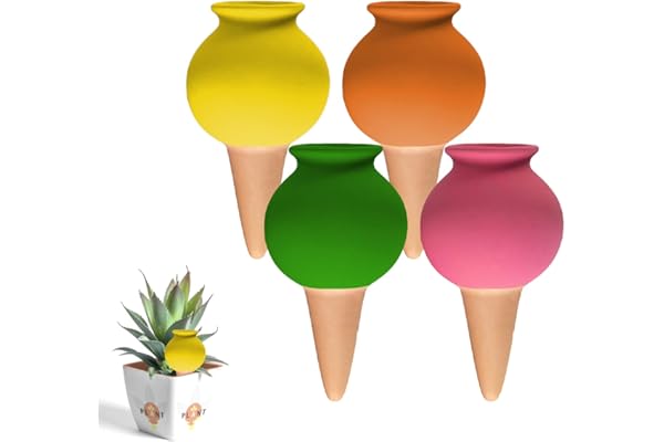 MKNZOME Oyas a Planter Terre Cuite, 4 Pièces Arrosage Goutte à Goutte Ollas Terre Cuite Arrosage Automatique Plantes Irrigation Goutte a Goutte Bouteille pour Jardin Maison Intérieur Extérieur