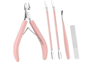 Arcjunys Set of 4 Cuticle Nippers with Cuticle Pusher Professional Stainless Steel Cuticle Cutter Cuticle Remover Set Cuticle Nippers and Cuticle Pusher for Salon or Home Use (Pink)