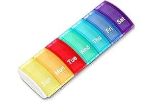 WLLHYF Organizer na tabletki, tygodniowe pudełko na tabletki, 7 dni, tęczowe pudełko na leki, 7 przegródek, pojemniki na tabletki, na leki, witaminy, suplementy, olej rybny