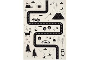 HANSE Home Avenue Children's Play Mat 120 x 170 cm 100% Polypropylene Durable and Easy to Clean Edging Suitable for Underfloor Heating Cream Black, 120x170 cm