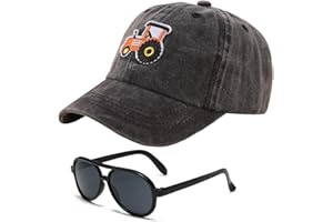 HOXSNII Tractor Gorra de Béisbol Infantil, 2PCS Gorra de Visera con Gafas de Sol Sombrero de Protección Solar Ajustable Sombrero de Verano Ligera Bordado Ajustable Snapback para Deporte (Negro)