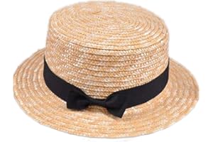 BEITO Chapeau Beau Chapeau De Paille Enfant Bowknot Chapeau De Soleil pour Enfants Grand Brim Plage D'été Canotier Plage Ruban Ronde Flat Top Hat Fedora pour Kid
