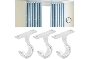 TIETOY 3Pcs Curtain Pole Brackets, Metal Curtain Rod Holder for Poles Heavy Duty Curtain Rod Set Single Curtain Pole Holder Wall Rod Hanging Holders for 25mm-28mm Poles(White)