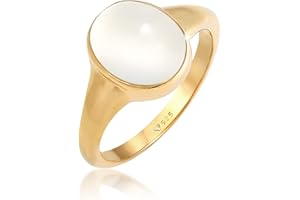 Elli Anelli Donne Sigillo con Pietra di Luna in Argento Sterlino 925 Placcato Oro