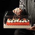 DZOZO 10Pcs Roll Cake Boxes Clear Swiss Cake Carrier Container Cupcake Packing Box Hot Dog Muffin Sanwich Plastic Container with Handle Transparent Bakery Storage Holder Dessert Holder