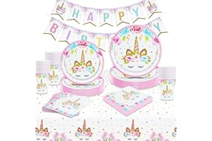 Amycute Einhorn Geburtstagsdeko, 102 Stück Einhorn Kindergeburtstag Deko, Einhorn Partygeschirr, Gebutstag Party Set Abendessen Teller für Geburtstagsfeier,Hochzeiten,Jubiläen, 25 Gäste