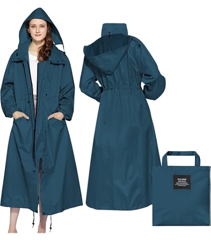Poncho De Pluie Femme BXT - Imperméable EVA, Capuche, Manches - Longueur Genou - Pour Vélo, Randonnée, Extérieur - Taille L/XL
