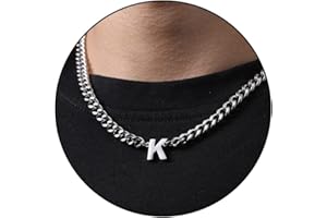 Esmoly Men's Necklaces Initial Necklace Silver Gold Black 316L Stainless Steel Necklace with Letter A-Z 6.5mm Cuban Chain Gifts for Men Boys 18+2 Inches