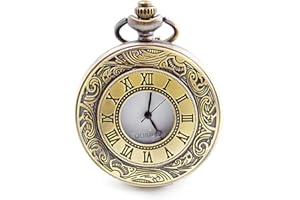 PHCOZY Orologio da Tasca Vintage Orologio da Tasca al Quarzo con Catena Collana di Orologio da Taschino Antico per Uomo Donna Regalo da Papà