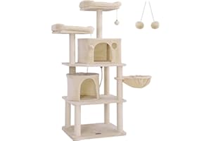 FEANDREA Árbol para Gatos, Rascador para Gatos con Postes Recubiertos de Sisal, Varias Plataformas, Centro de Actividades para Gatos Beige PCT90M