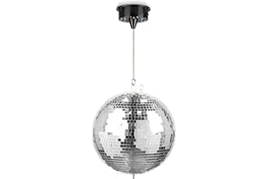 Fuzzix MB30ML Boule à Facettes 30 cm avec Moteur et LED RGBW - Moteur à Piles, Boule à suspendre, Légère, Facile à Installer, Idéale pour Soirées Ambiance Disco à la Maison