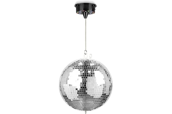 Fuzzix MB30ML Boule à Facettes 30 cm avec Moteur et LED RGBW - Moteur à Piles, Boule à suspendre, Légère, Facile à Installer, Idéale pour Soirées Ambiance Disco à la Maison