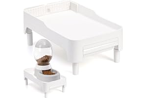YOUEON Raised Pet Feeder Stand for Cats and Dogs Neck Health, Adjustable Height Elevated Shelf Suitable for 90% Automatic Pet Feeder & Water Dispenser, with Drawer to Stock Pet Snacks, Canned Food