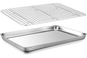 Homikit Backblech mit Abkühlgitter, Edelstahl Groß Backform Kuchenblech und Kuchengitter Kühlgitter für Backen Braten Servieren, 40x30x2,5cm, Leicht zu Reinigen und Spülmaschinenfest