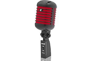 5 CORE Vintage Microphone Dynamic Professional XLR Studio Mic Retro Style Corded Iconic Prop Microfono for Singing Live Recording - RTRO MIC CH BLK-RED