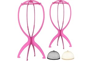 2x Zerlegbare Perückenständer, WXYYKX Plastik Perückenständer Set Tragbarer Perückenhalter Wig Stand 35cm Hoch/inkl. 2 Perückenkappen -rosa