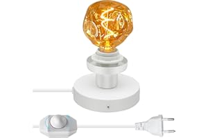 WRPACTTG Lampe de Chevet Industriel Noir,Support Douille Table E27 Blanc,Lampe de Table Métal Vintage avec 220CM Dimmable Interrupteur Cordon,Lampe a Poser Design,12CM Plafond Applique Murale, pour Salon