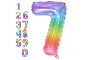 FROOVA 7th Birthday Balloons for Girls, 40'' Foil Self Inflating Light Rainbow Number 7 Balloon, Large Helium Mylar Colorful Multicolor 7 Balloon Number for Kids Birthday Party Decor Anniversary Decorations