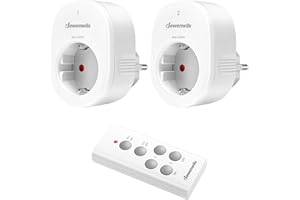 DEWENWILS Enchufe Inalámbrico con Control Remoto, Interruptor de Pared Inalámbrico de Encendido/Apagado, Alcance de 30M, 2300W, Programable y Ampliable, 2 Enchufes con 1 Control Remoto, Blanco