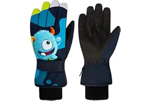 Kazaigou Handschuhe Kinder Winter schneehandschuhe Skihandschuhe für 4-9 Jahre Mädchen Jungen PU Palme Wasserdicht Winddichte Warm Fleece Winterhandschuhe FahrradhandschuheThermohandschuhe Skifahren
