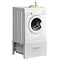 [en.casa] Washing Machine Pedestal Stand with Drawer 63 x 54 x 31 cm Steel and Aluminium White