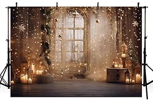 MEHOFOND 2,1 x 1,5 m Weihnachts-Hintergrund – Goldener Blitz, Ball, Kerze, Baum, Holzbodenhintergrund für Fotografie, Familienfeier, Dekoration, Banner, Studiozubehör