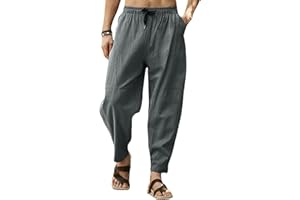 MAKINGDA Men's Solid Casual Cotton Trousers Casual Lightweight Wide Leg Yoga Beach Pants with Pocket