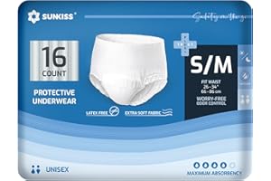SUNKISS TrustPlus Dorośli majtki lnkontynencyjne, chłonne majtki dla mężczyzn i kobiet, kontrola zapachu, Unisex, rozmiar S/M, 16 sztuk