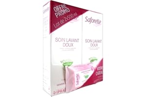 IPRAD Saforelle Soin Lavant Doux Lot de 2 x 500 ml + 1 Sachet de Lingettes Intimes Offert