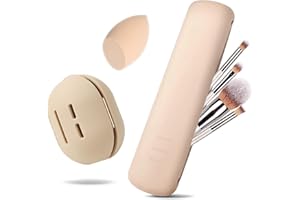 MisFun 2 Piezas Soporte para Brochas de Maquillaje de Viaje, Bolsa de Cosméticos de Silicona con Porta Esponjas de Maquillaje, Porta Brochas de Maquillaje, Organizador de Maquillaje para Brochas