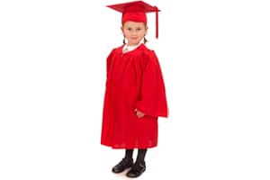 GRADUATION ATTIRE Childrens' Graduation Gown with Matching Hat & Tassel - (Ages 3-5) Matte Finish … (Red)
