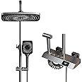HIKKY Shower System with LED Digital Display, Piano Key Shower System with 4 Mode, Wall Mount Rain Mixer Shower Combo Set with Booster Spray,Bathroom Shower,Overhead Shower and Adjustable Hand Shower