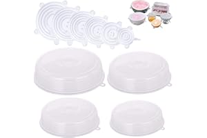Fiyuer Cubierta de Comida 10 Pcs Transparente Tapa microondas Silicona para Salpicadura de la Tapa del Protector Alimentos Boles tarros lavavajillas refrigerador