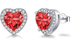 SNORSO Clous D'oreilles Argent Pour Femme Fille,Boucles d'oreilles Zircon Cubique Carré/Rectangle/Coeur/Goutte d'eau/Ronde, Boucles d'oreilles Pierre de Naissance Coloré,Cadeau Anniversaire Mariage