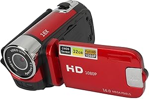 MENDUNER Point and Shoot Camera, Vintage Kamera, Videokamera, 1080P 16MP Digitalkamera 2,4 Zoll Drehbarer Bildschirm Camcorder 16X Zoom HD Videorecorder mit Fülllicht (Rot)
