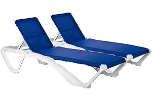 Resol 2x Blue Marina Garden Sun Lounger Bed - Adjustable Reclining Outdoor Patio Textoline Canvas Furniture