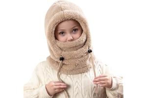 freesiom Cagoule Unisexe Garcon Fille 3-10 Ans Bonnet Enfant Hiver Chaud Laine Fine Epais Ski Modo Mignon Protection d'oreilles Écharpe Chapeau Cape Bobs Ajustable