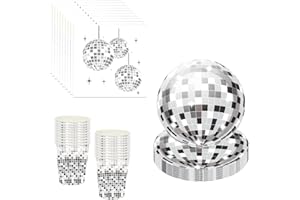 PIUMOJ Vaisselle de Fête Disco, Vaisselle Anniversaire Disco, Disco Party Vaisselle, Assiettes, Tasses, Serviettes, 70s 80s 90s pour Fête à Disco Décorations, Party Tableware Set, 20 invités